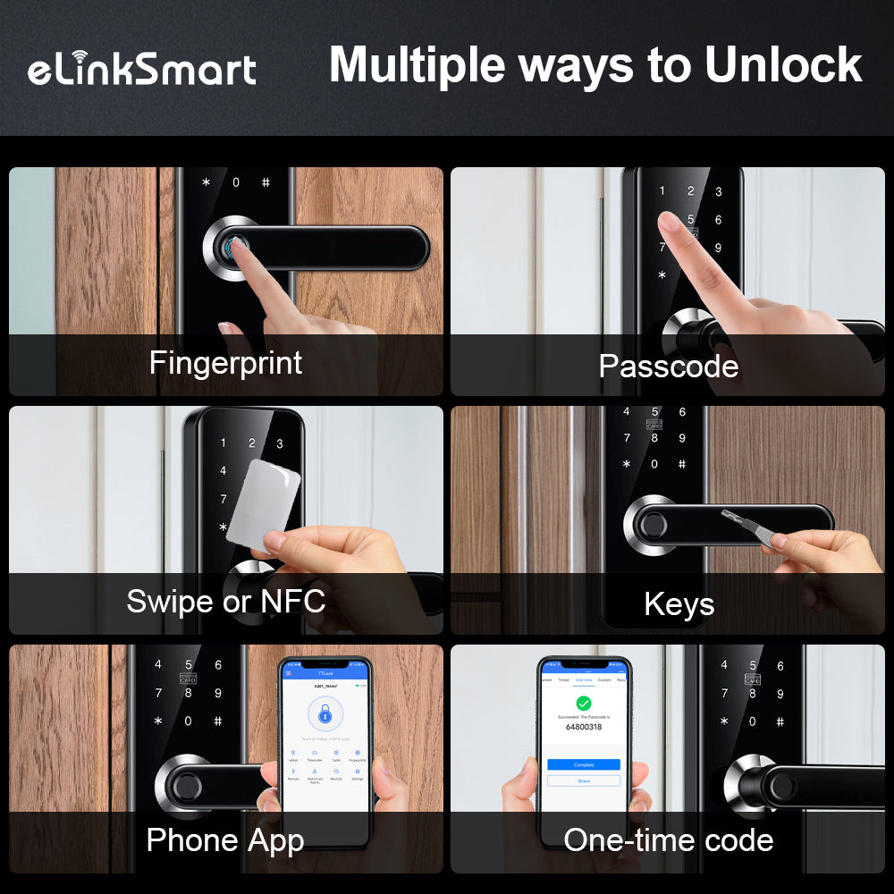 Door Lock Smart Handle Locks - NFC Door Knob Indoor Front Keyless Entry Door Lock with Fingerprint RFID Touch Panel Keypad Code, Drilling Required, Support TTLock App