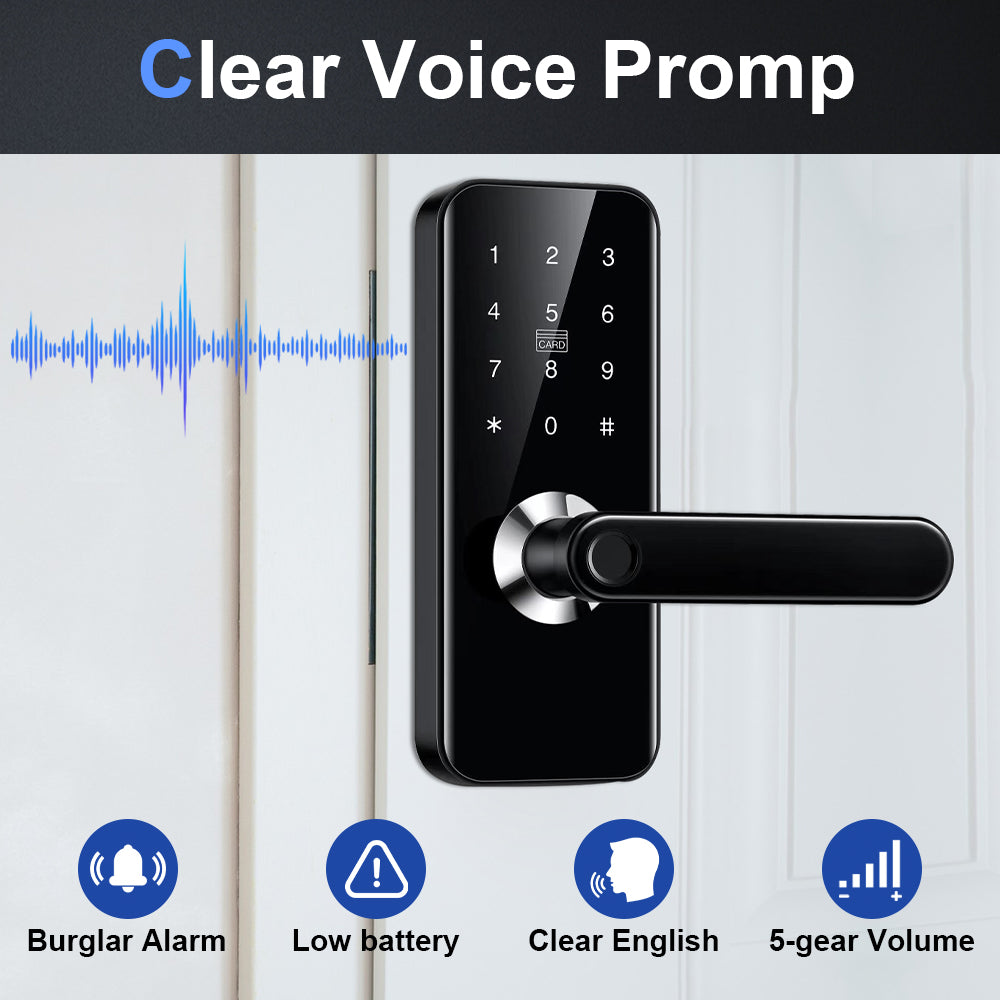 Door Lock Smart Handle Locks - NFC Door Knob Indoor Front Keyless Entry Door Lock with Fingerprint RFID Touch Panel Keypad Code, Drilling Required, Support TTLock App