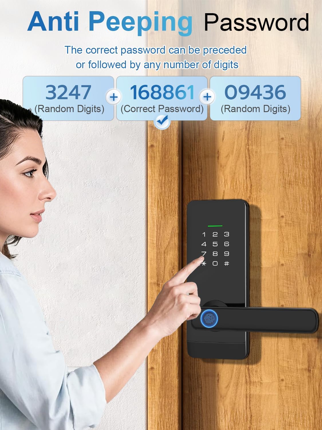 Door Lock Smart Handle Locks - NFC Door Knob Indoor Front Keyless Entry Door Lock with Fingerprint RFID Touch Panel Keypad Code, Drilling Required, Support Tuya App