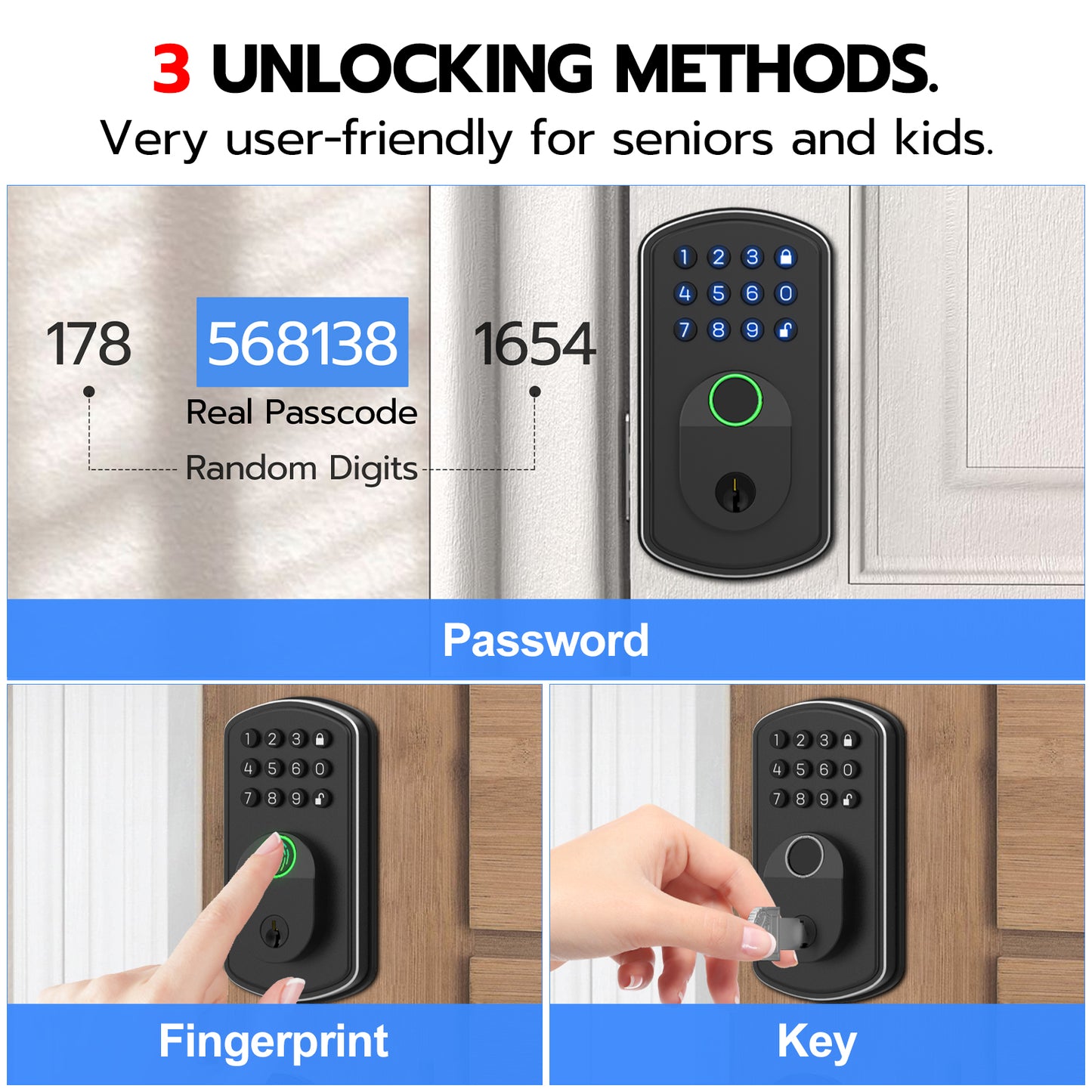 Smart Deadbolt Keypad Smart Lock eLinkSmart Fingerprint Deadbolt Keyless Door Knob Entry Door Lock with Keypad for Home Hotel Office Apartment No Additional Drilling [NO APP]