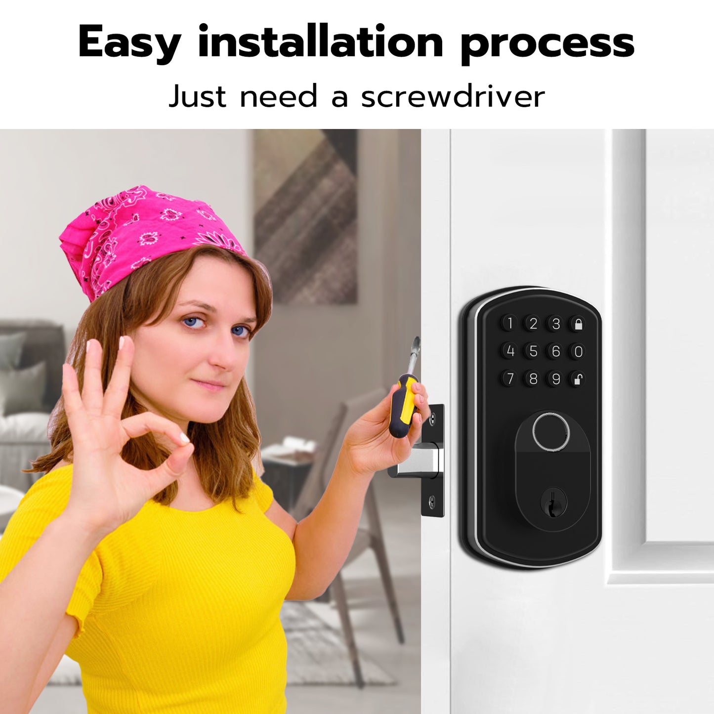 Smart Deadbolt Keypad Smart Lock eLinkSmart Fingerprint Deadbolt Keyless Door Knob Entry Door Lock with Keypad for Home Hotel Office Apartment No Additional Drilling [NO APP]