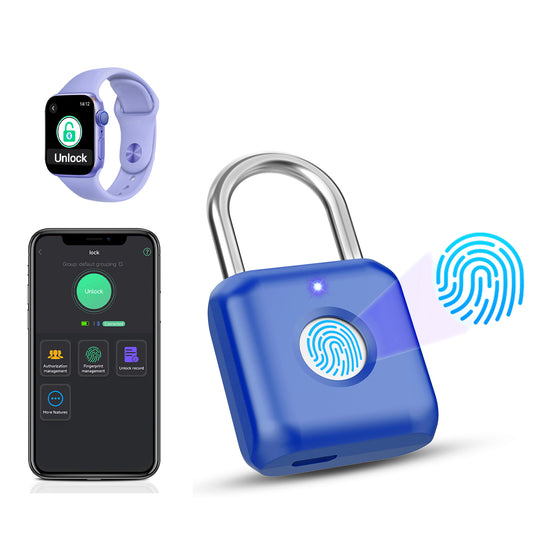 Fingerprint Padlock eLinkSmart Gym Locker Lock for Boys with Phone App iOS Watch Metal Keyless Combination Locks for School Sports Locker Toolbox Hasp Storage Sapphire Blue