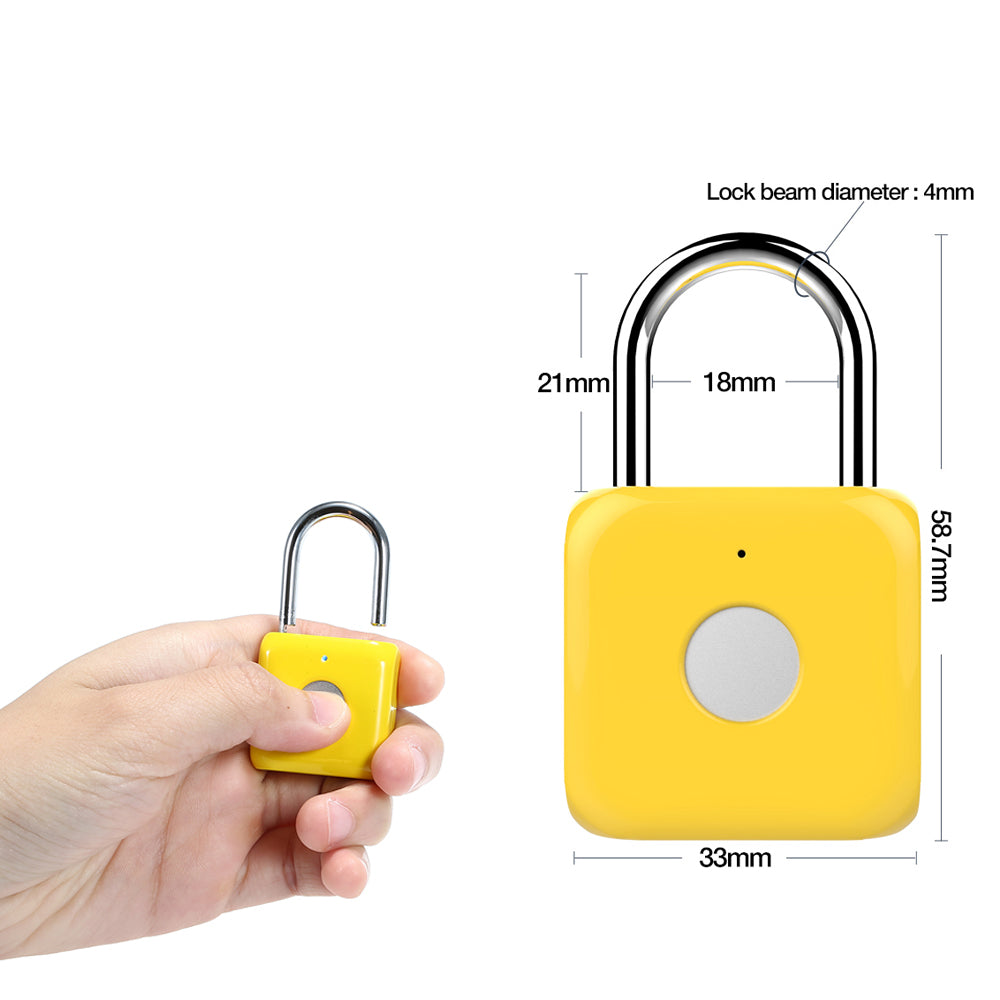 Fingerprint Padlock eLinkSmart Gym Locker Lock with Phone App iOS Watch Metal Keyless Combination Locks for School Sports Locker Hasp Storage Backpack Suitcase Yellow